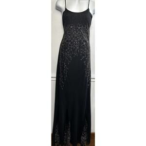 Newport News VTG Y2K Black Cami Maxi Dress 14 Silver Embellished Glam Whimsigoth
